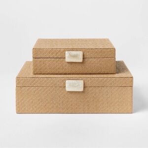Studio McGee 2pc Woven Decorative Tan Boxes